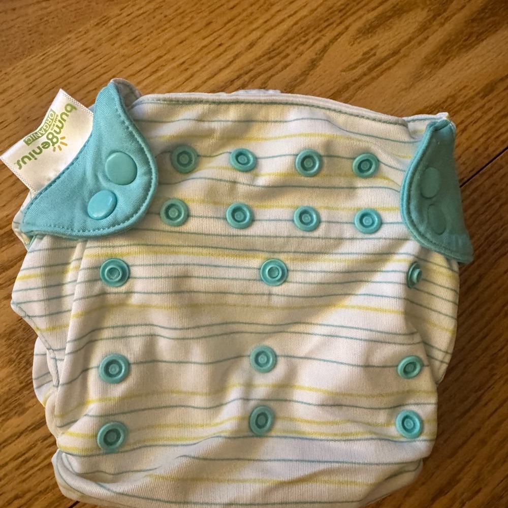 BumGenius Aqua and Yellow Striped Diaper (set of 22)